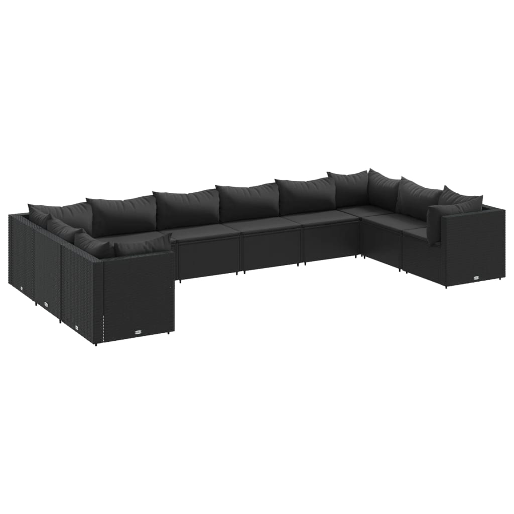 10 részes fekete polyrattan kerti ülőgarnitúra párnákkal (3308283)