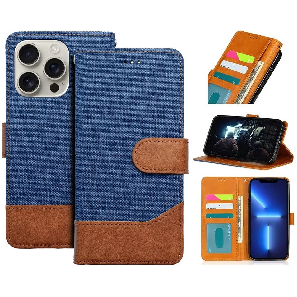 Samsung Galaxy S25 Ultra SM-S938, Oldalra nyíló tok, stand, kártyatartóval, farmer minta, Jeans Book, kék (5903396343384)