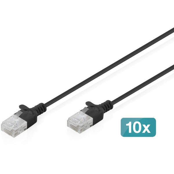 CAT 6 U-UTP Slim Patchkabel, 1,5 m, Schwarz, 10 Stück