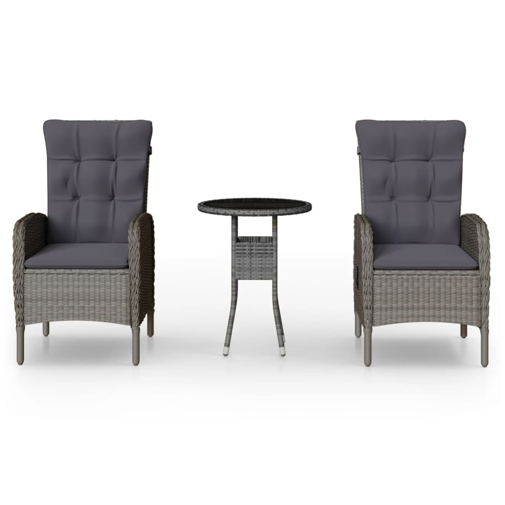 3 részes szürke polyrattan kerti bisztrószett (3058542)