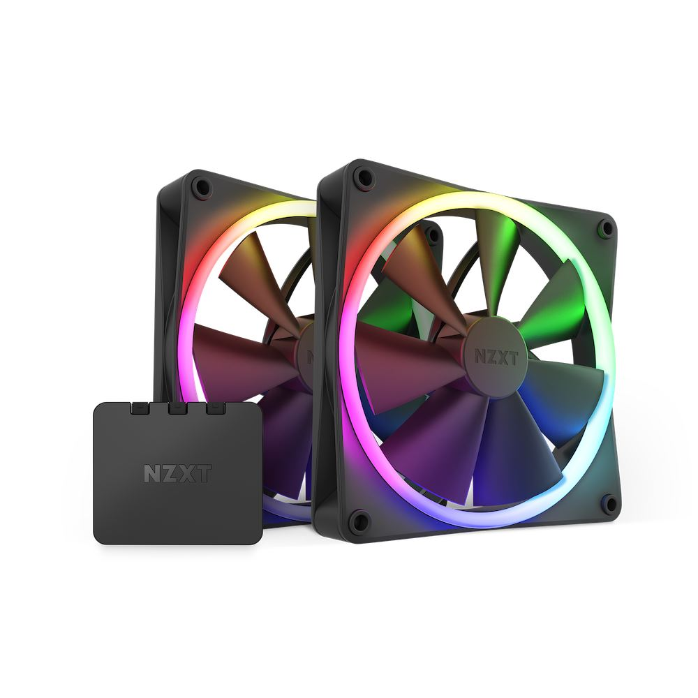 NZXT F140 RGB Twin Pack ház hűtő ventilátor 2db, 14cm fekete + vezérlő (RF-R14DF-B1) (RF-R14DF-B1)