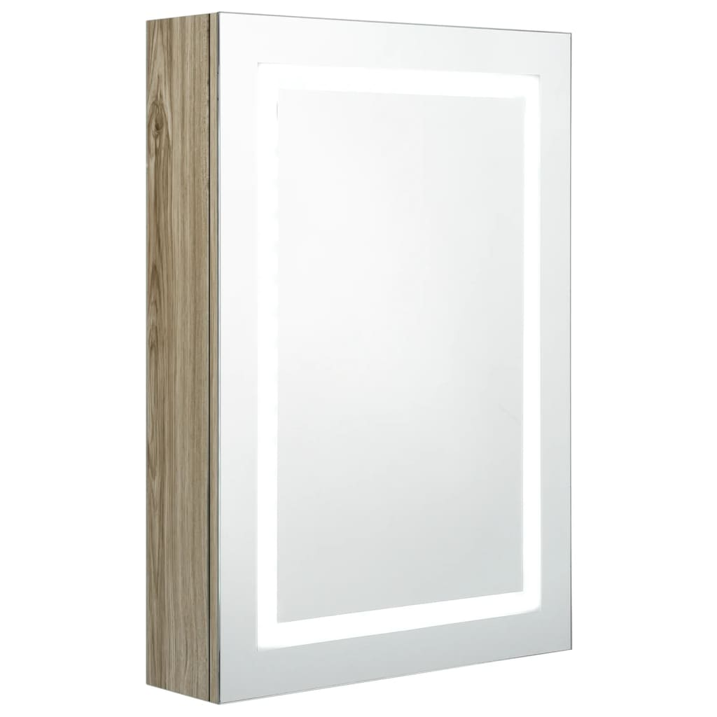 tölgyszínű LED-es tükrös fürdőszobaszekrény 50 x 13 x 70 cm (326492)