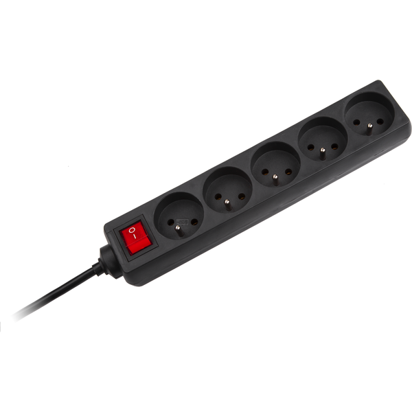 Rebel Hálózati Hosszabbító Kábel Fekete 5 Aljzat Kapcsolóval, Kábel 5 m 1,5 mm