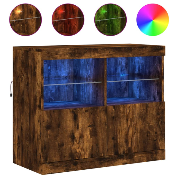 Skrinka s LED osvetlením, dymový dub, 81x37x67 cm
