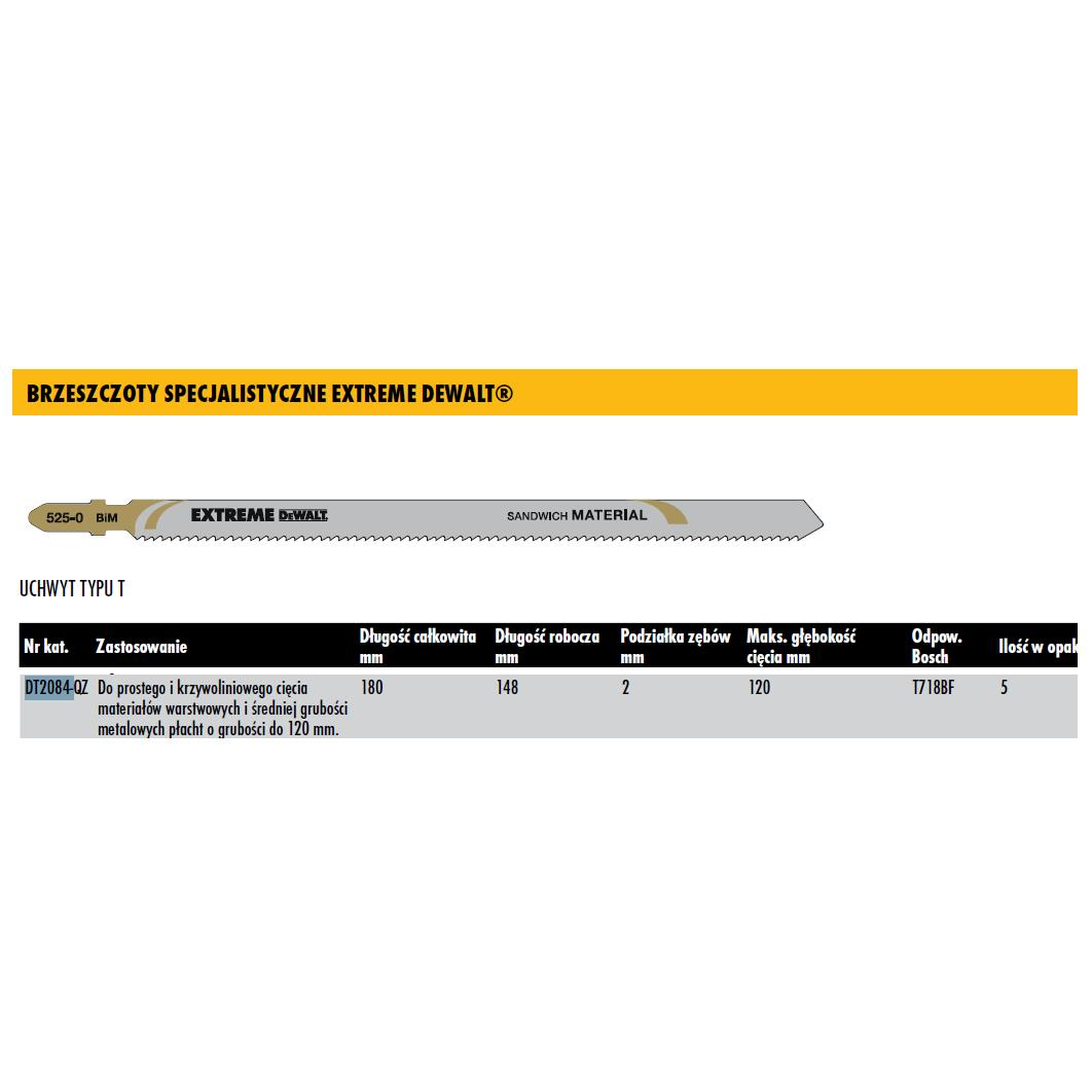 Egyenes fűrészlap DeWalt szúrófűrészekhez (DT2084-QZ)