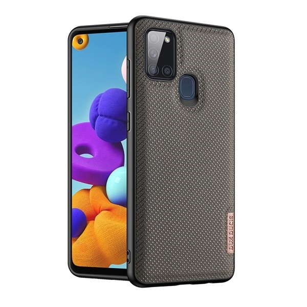Samsung Galaxy A21s SM-A217F, Műanyag hátlap védőtok + szilikon keret, fényvisszaverő szövet hátlap, rács minta, Dux Ducis Fino, zöld