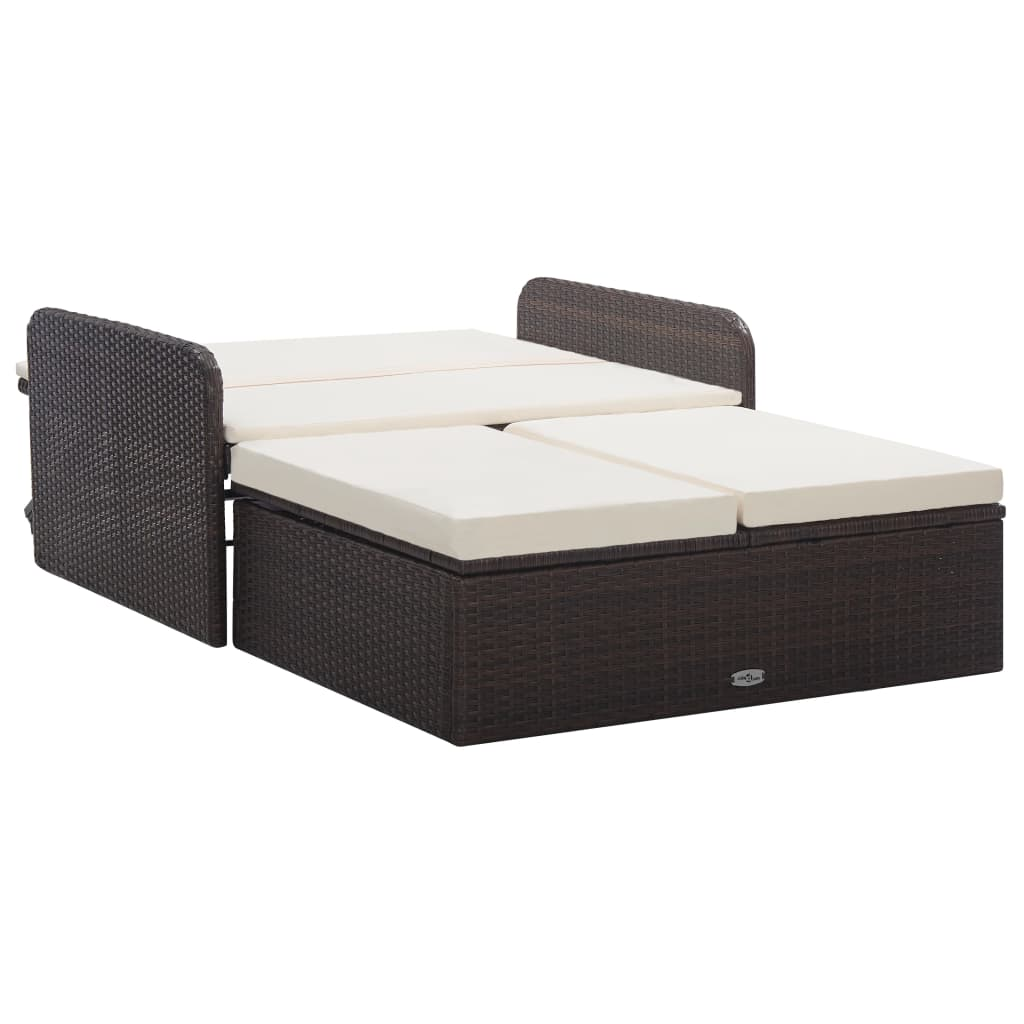 2 részes barna polyrattan kerti bútorszett párnákkal (46079)