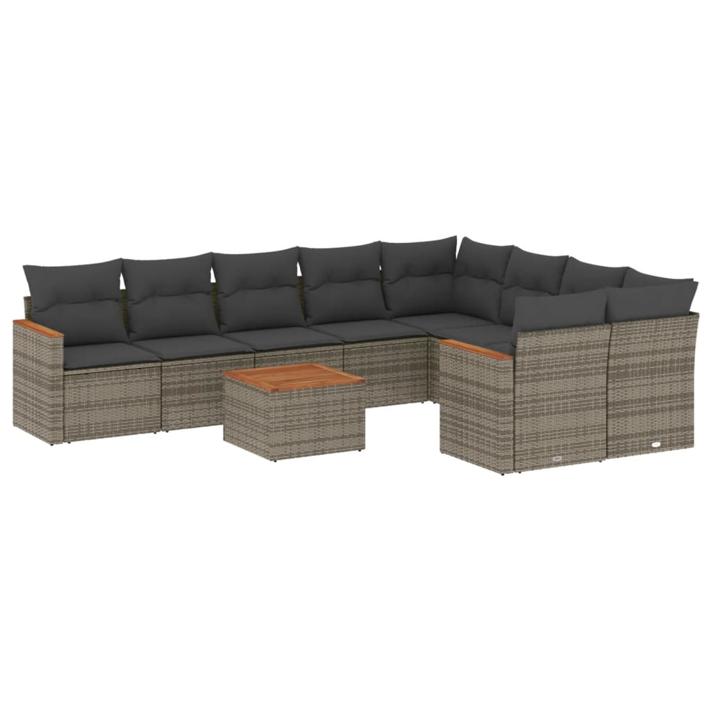 10 részes szürke polyrattan kerti ülőgarnitúra párnákkal (3258714)