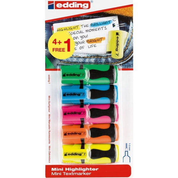 Zvýrazňovač EDDING Mini 5 barev, blistr