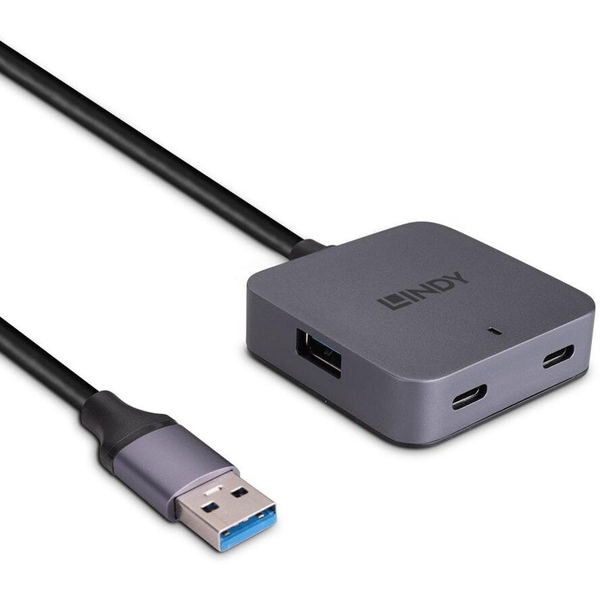 Lindy 43388 interface hub USB 3.2 Gen 1 (3.1 Gen 1) Type-A 5000 Mbit/s Sort, Grå