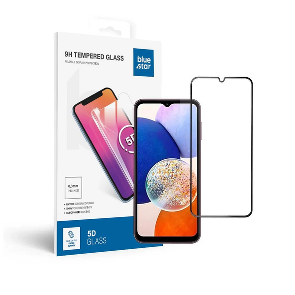 Samsung Galaxy A14 5G készülékhez Blue Star 5D edzett üvegfólia, teljes ragasztásos, tokbarát, fekete
