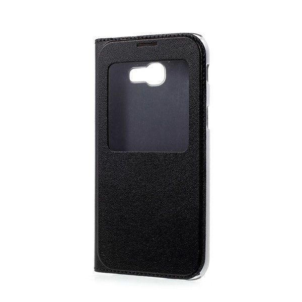 Tok álló, bőr hatású (FLIP, oldalra nyíló, hívókijelzés, View Window) FEKETE [Samsung Galaxy A3 (2017) SM-A320F] (5996457681570)