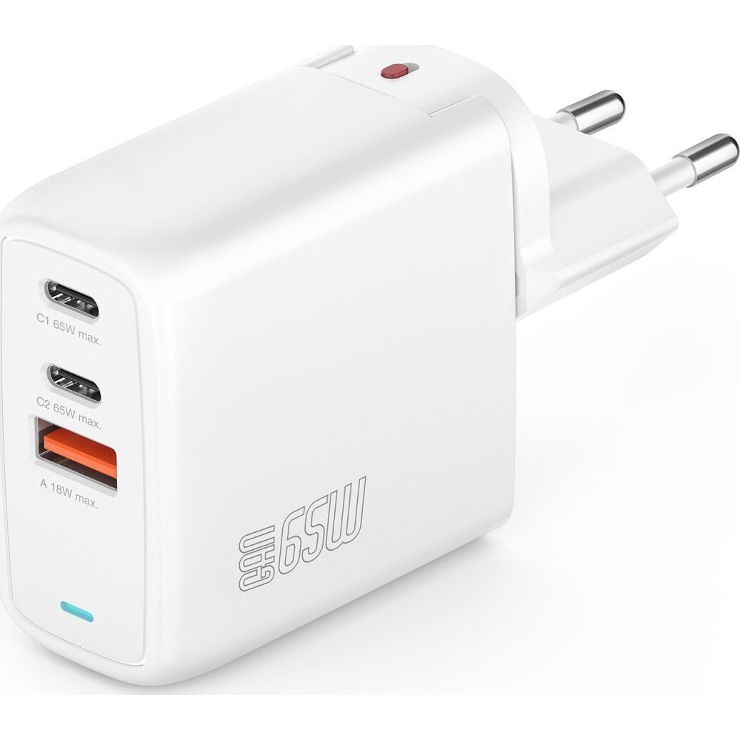 4smarts GaN Flex töltő adapter 2xType-C + 1 USB, 65W, fehér (544065)