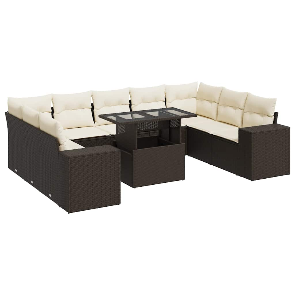 10 részes barna polyrattan kerti ülőgarnitúra párnákkal (3326864)