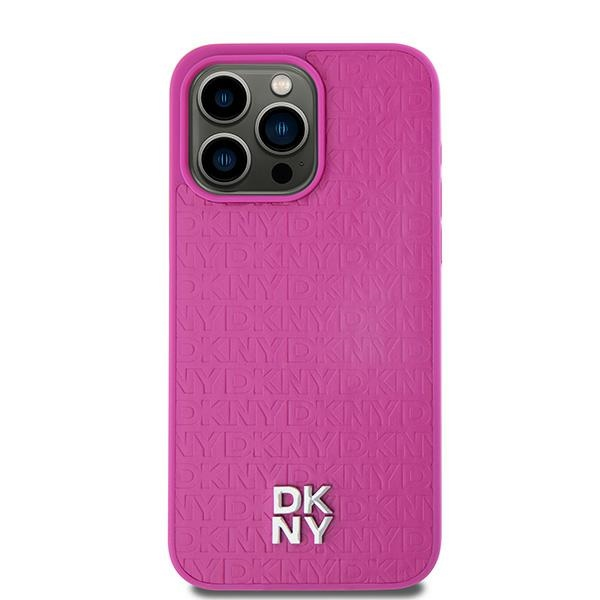 DKNY iPhone 13 / 14 / 15 MagSafe Fém LOGO keménykeretes bőr Telefon tok - Pink (DKHMP15SPSHRPSP)