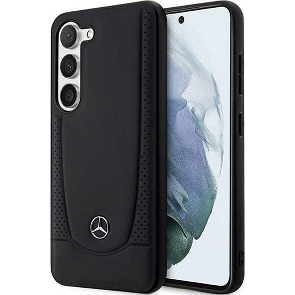 CG MOBILE MERCEDES-BENZ LEATHER URBAN műanyag telefonvédő (valódi bőr hátlap, lyukacsos) FEKETE Samsung Galaxy S23 Plus (SM-S916) (MEHCS23MARMBK)