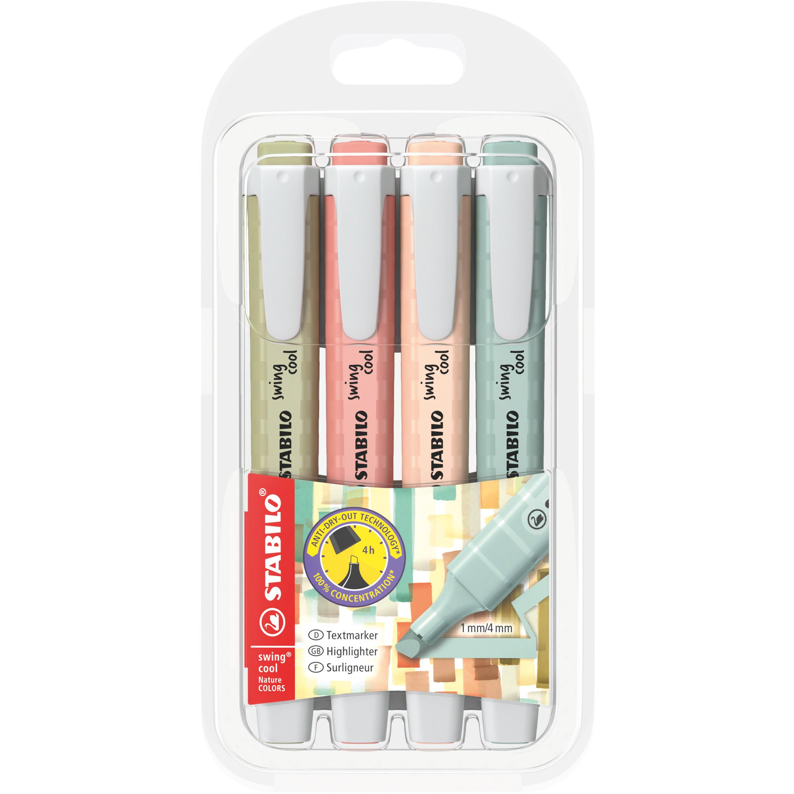 STABILO swing cool NatureCOLORS Szett, 4 szín (sárzöld, sziéna, bézs, földzöld) (4006381619974)