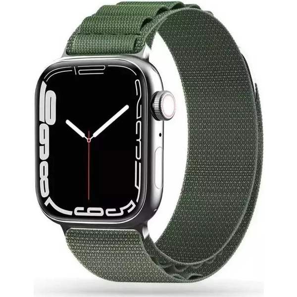 Apple Watch 4-6, SE, SE (2022), SE (2025) (42 / 44 mm) / Watch 7-9 (45 mm) / Watch 10-11 (46 mm) / Watch Ultra 1-3 (49 mm), textíl pótszíj, nylon, állítható, hullámos kialakítású akasztórész, TP Nylon Pro, sötétzöld
