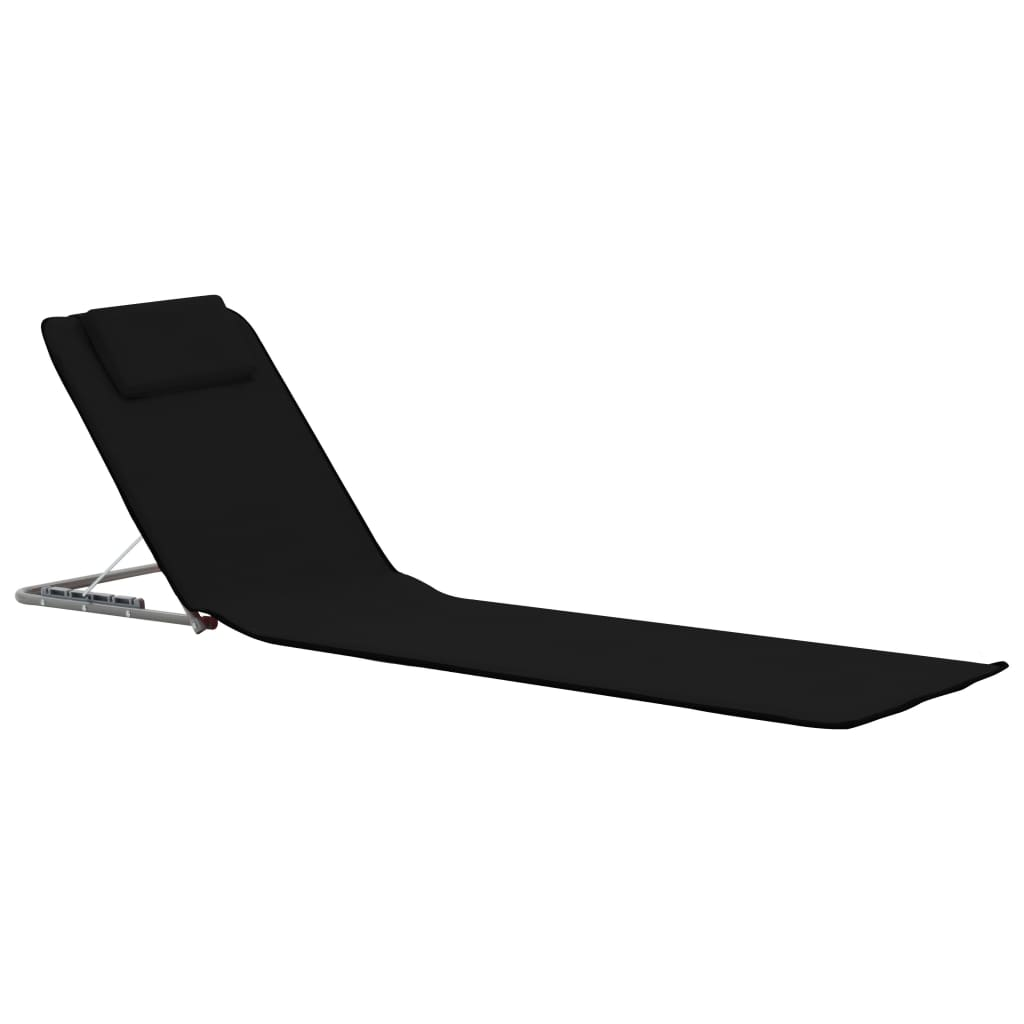 2 db fekete összecsukható acél és szövet napozómatrac (44328)