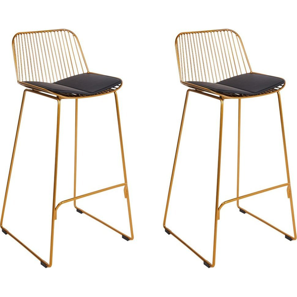 Conjunto De 2 Sillas De Bar De Metal Respaldo De Alambre Asiento De Piel Sintética Dorado Pensacola