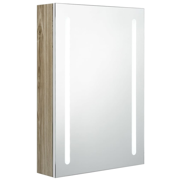 fehér-tölgyszínű LED-es tükrös fürdőszobaszekrény 50x13x70 cm