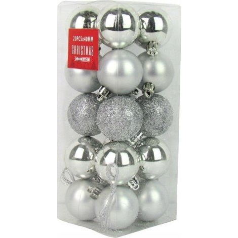 Karácsonyi Gömb Műanyag Ezüst 4 cm 20 db 1Cs (KO602463/ALL)