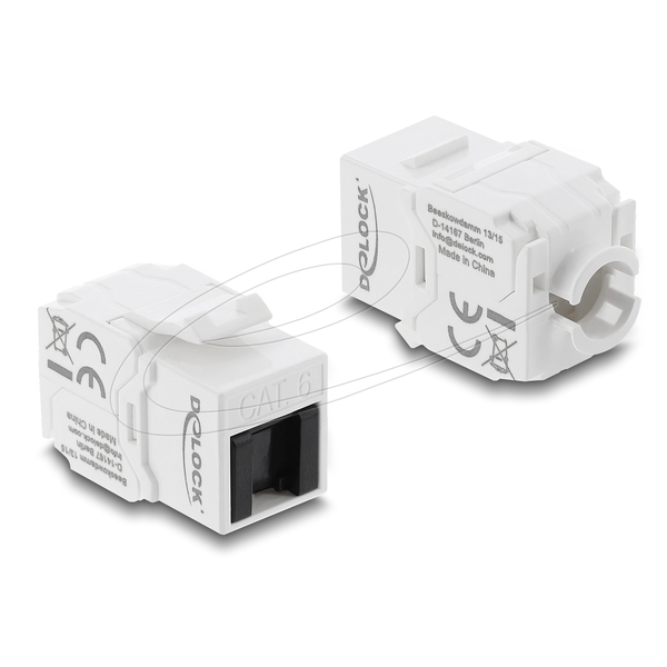 Keystone Modul RJ45 Buchse zu LSA Cat.6 UTP werkzeugfrei mit Staubschutzklappe weiß / schwarz