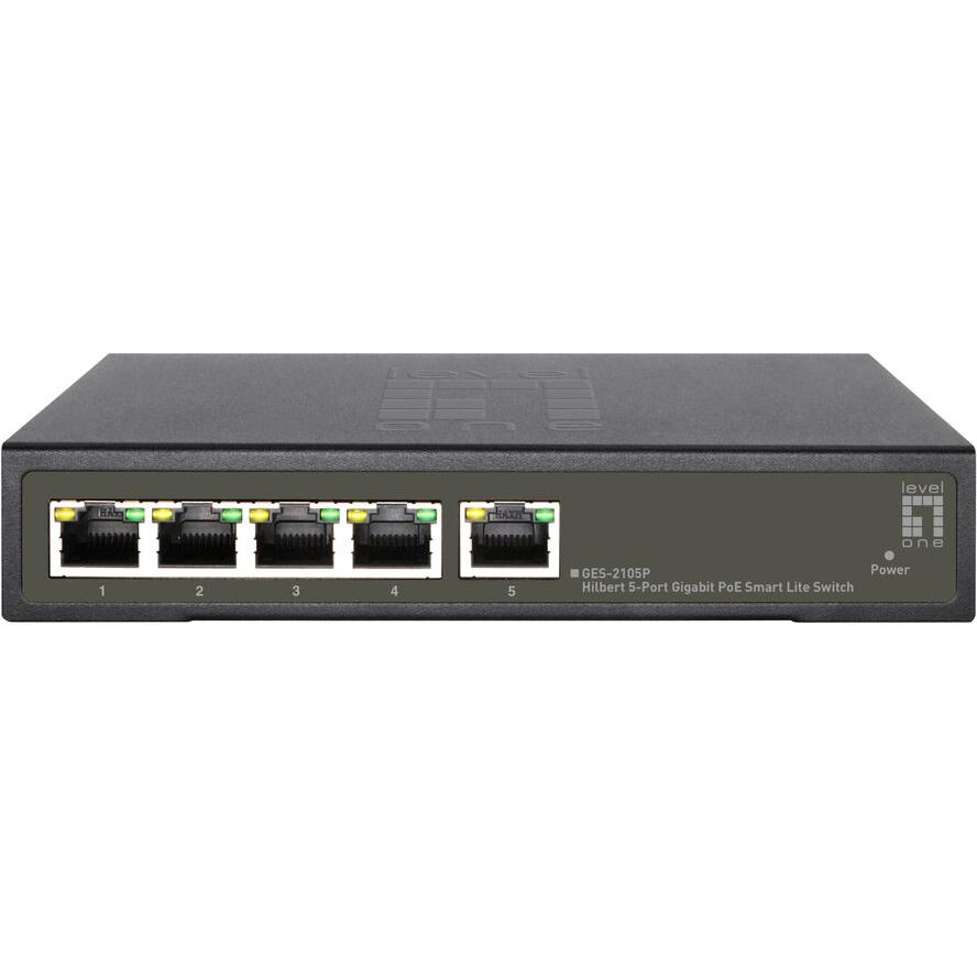 LevelOne GES-2105P hálózati kapcsoló Vezérelt L2 Gigabit Ethernet (10/100/1000) Ethernet-áramellátás (PoE) támogatása Fekete (GES-2105P)