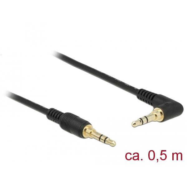 Delock Klinkenkabel 3,5 mm 3 Pin Stecker > Stecker gewinkelt 0,5 m schwarz