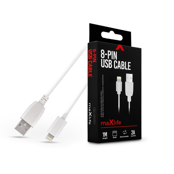 Maxlife USB - Lightning adat- és töltőkábel 1 m-es vezetékkel - Maxlife 8-PIN USB Cable - 5V/2A - fehér