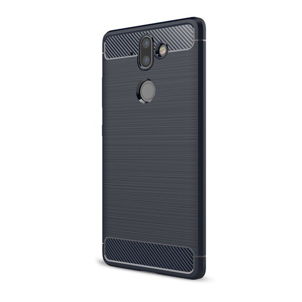 Szilikon telefonvédő (közepesen ütésálló, légpárnás sarok, szálcsiszolt, karbon minta) SÖTÉTKÉK [Nokia 9] (5996457748013)