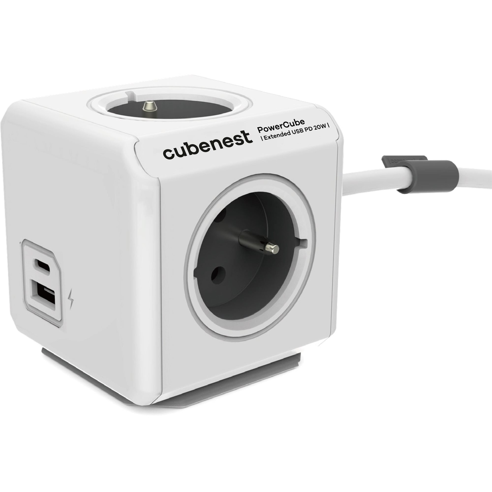 Cubenest Powercube Extended elosztó 4x aljzat 1x USB-A 1x USB-C 3m fehér-szürke (6974699971283) (6974699971283)
