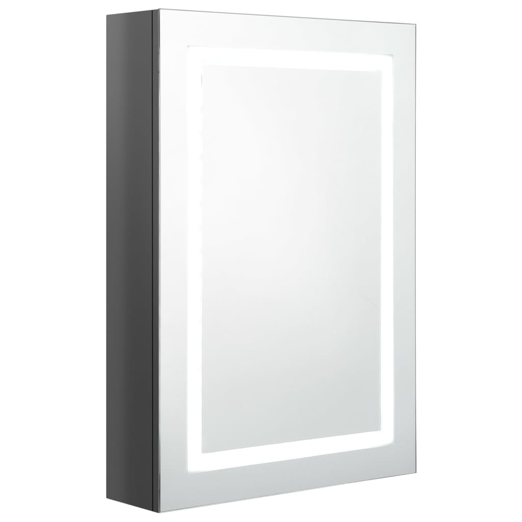 fényes szürke LED-es tükrös fürdőszobaszekrény 50 x 13 x 70 cm (326491)