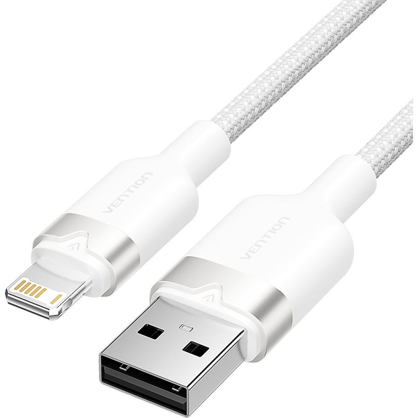 Vention USB 2.0 Type-A Male to Lightning Male 2.4A Cable 1M White Aluminum Alloy Type