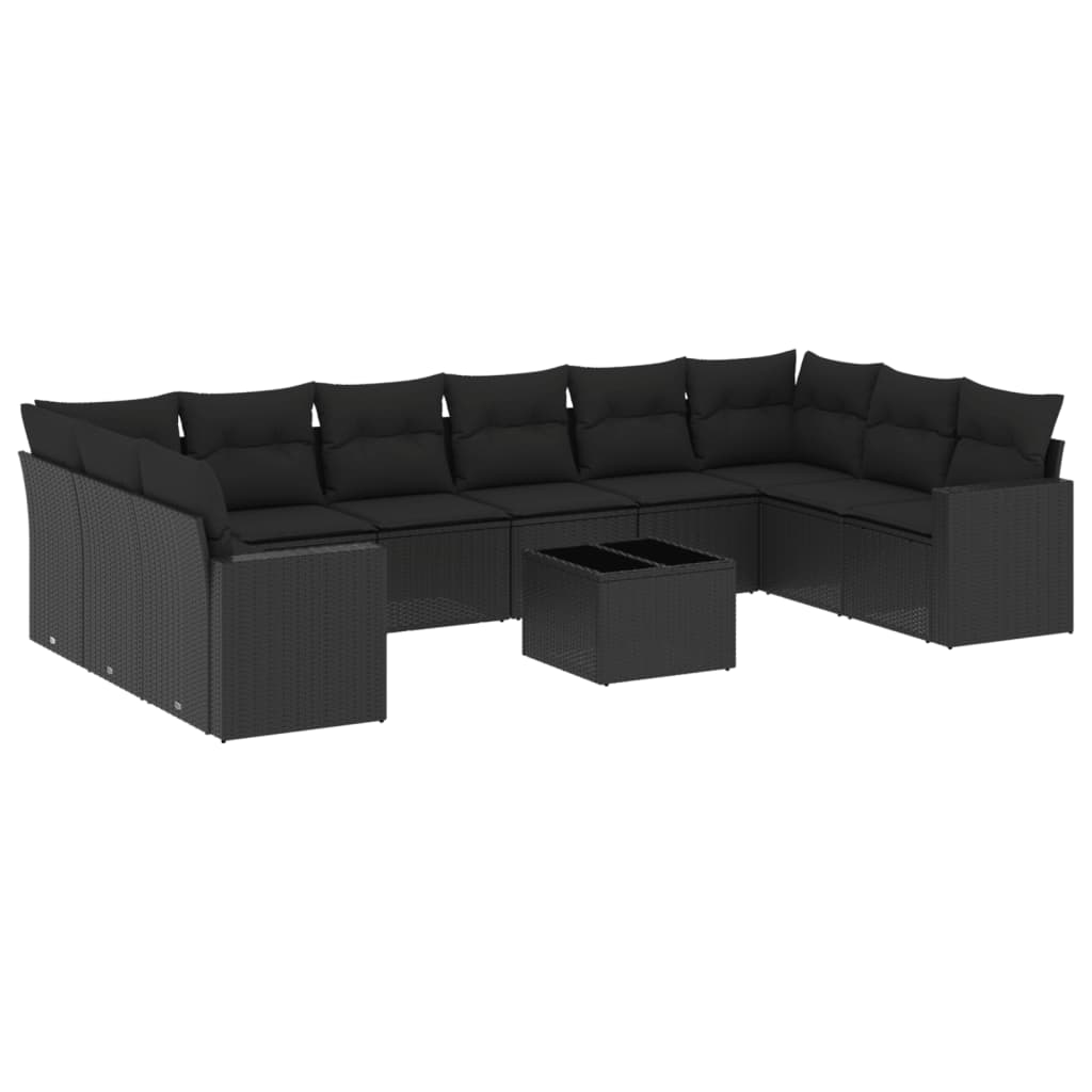 11 részes fekete polyrattan kerti ülőgarnitúra párnákkal (3251812)