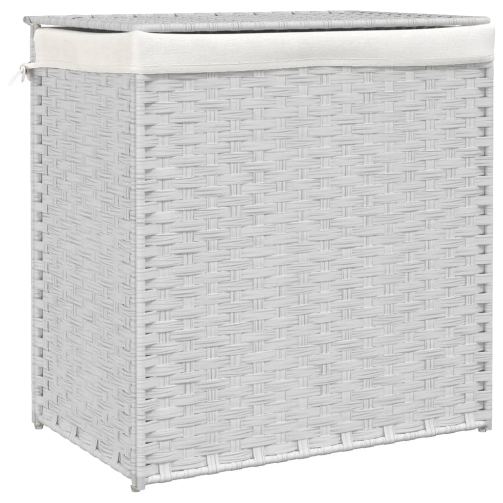fehér polyrattan szennyeskosár 2 rekesszel 53x33x57 cm (372038)