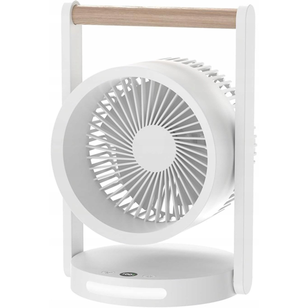 WENTYLATOR BIURKOWY Z DREWNIANĄ RĄCZKĄ, POZIOMY PRĘDKOŚCI, Z LAMPKĄ NOCNĄ, WYŚWIETLACZ, WSKAŹNIK NAŁDAOWANIA , LADOWANIE USB C, 10W, 3600 mAh,6,4"