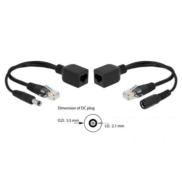 DELOCK Passives PoE Adapter Set RJ45 DC 5,5 x 2,1 mm