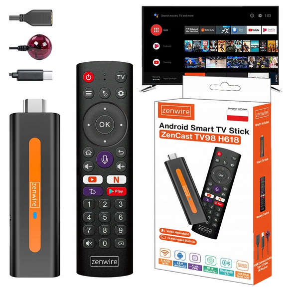 Odtwarzacz multimedialny Retoo Odtwarzacz Multimedialny Przystawka Android 14 Smart TV Stick Box WiFi 2/16 ZENWIRE TV98 H618