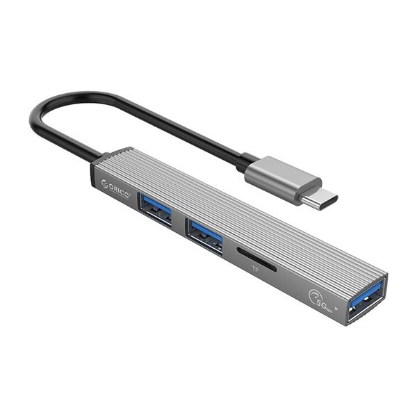 USB хъб, Orico, Алуминиева сплав, 1 x USB 3.0, 2 x USB 2.0, 1 x TF, 88 x 15 x 7.5 mm, 15 cm, Сив