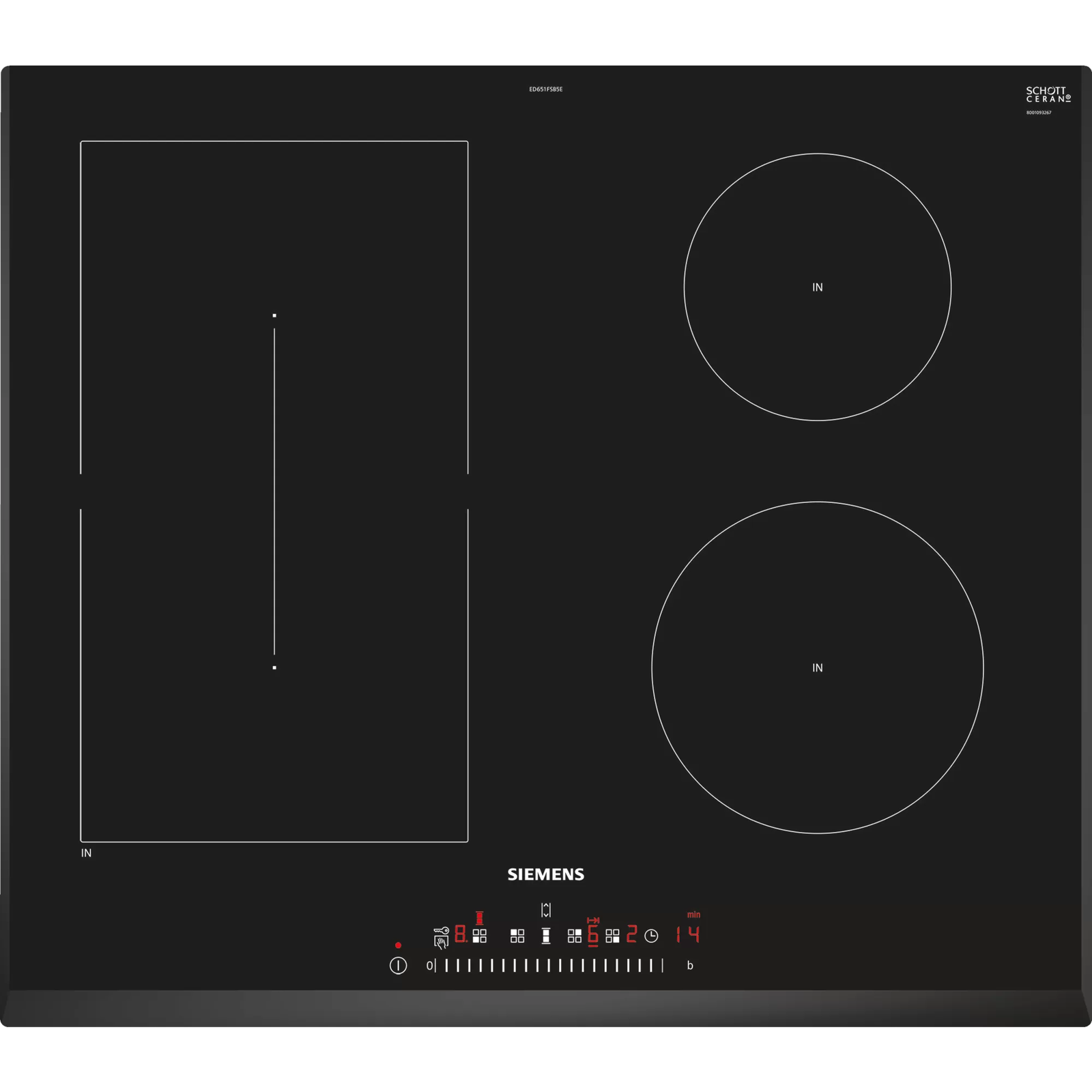 Siemens iQ500 ED651FSB5E főzőlap Fekete Beépített 60 cm Zónás indukciós főzőlap 4 zóna (ED651FSB5E)