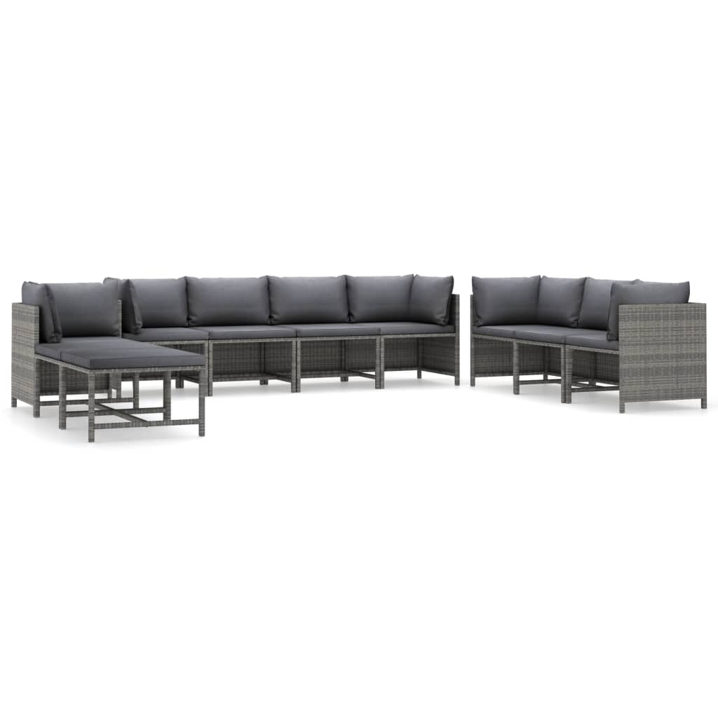 10 részes szürke polyrattan kerti ülőgarnitúra párnákkal (3059774)