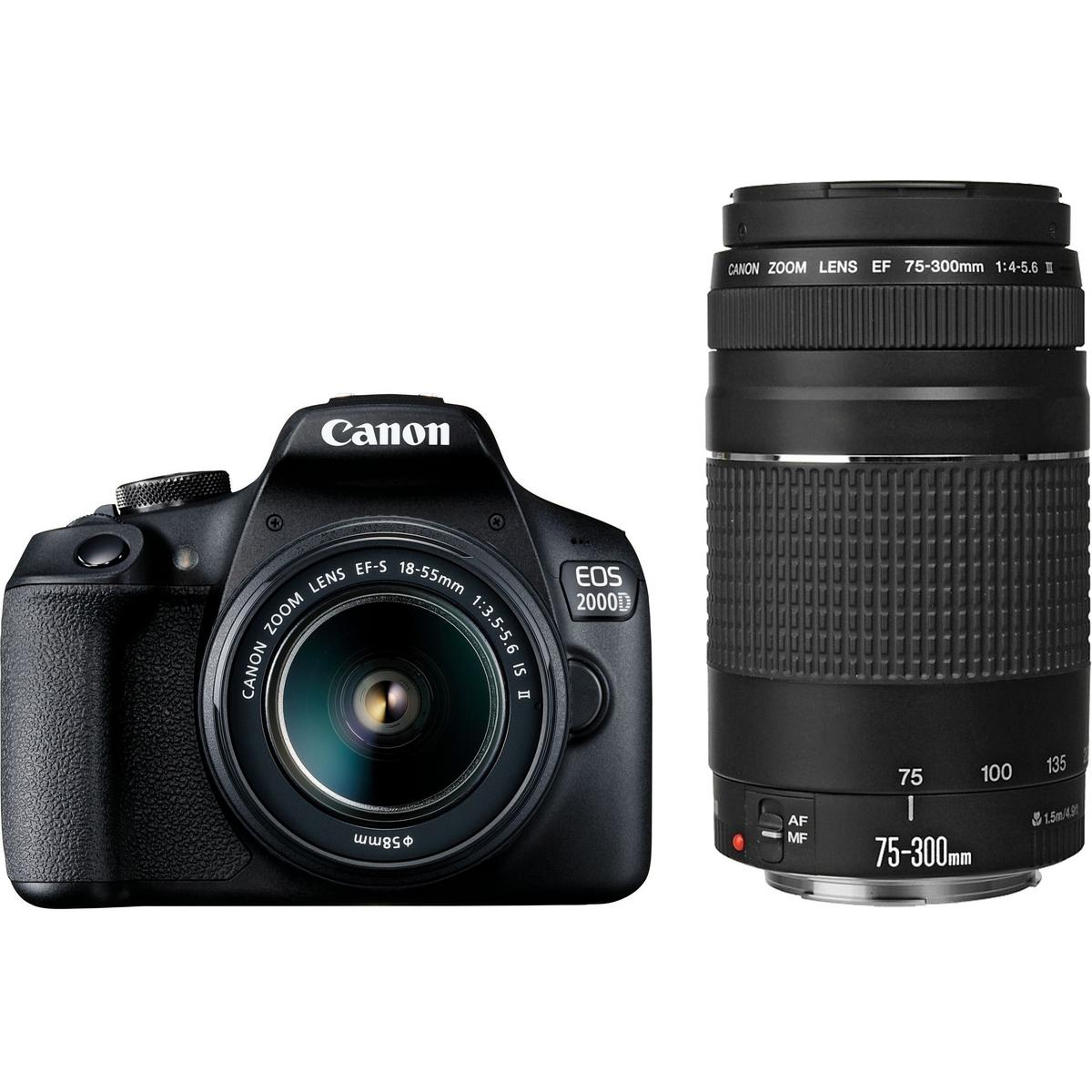 Canon EOS 2000D + EF-S 18-55mm f/3.5-5.6 IS II + EF 75-300mm f/4-5.6 III SLR fényképezőgép készlet 24,1 MP CMOS 6000 x 4000 pixelek Fekete (2728C017)