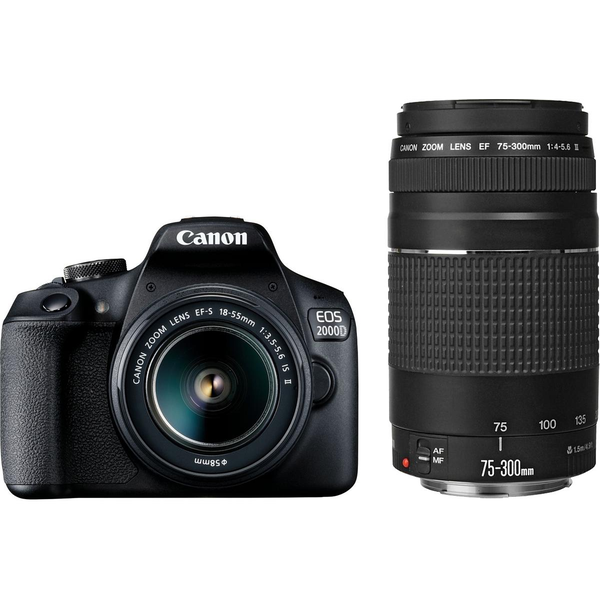 Canon EOS 2000D + EF-S 18-55mm f/3.5-5.6 IS II + EF 75-300mm f/4-5.6 III Trusă cameră SLR 24,1 MP CMOS 6000 x 4000 Pixel Negru