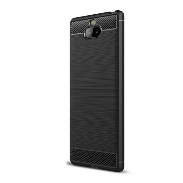 Szilikon telefonvédő (közepesen ütésálló, légpárnás sarok, szálcsiszolt, karbon minta) FEKETE [Sony Xperia 10 plus (L4213)] (5996457857869)