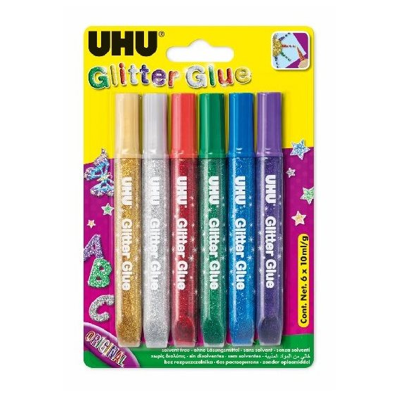 UHU Glitter Glue 6 x 10 ml Original