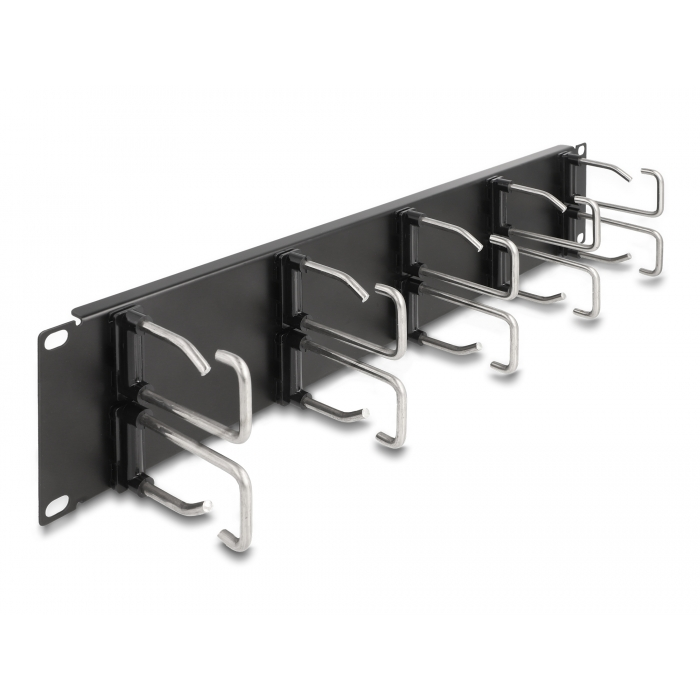 Delock 19 kábelrendező panel 10 fém hurokkal és 2U-val fekete (66919) (66919)