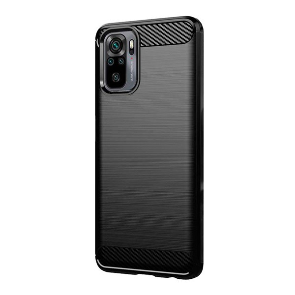 Szilikon telefonvédő (közepesen ütésálló, légpárnás sarok, szálcsiszolt, karbon minta) FEKETE [Xiaomi Redmi Note 10 4G (Note 10s)] (5996591063317)
