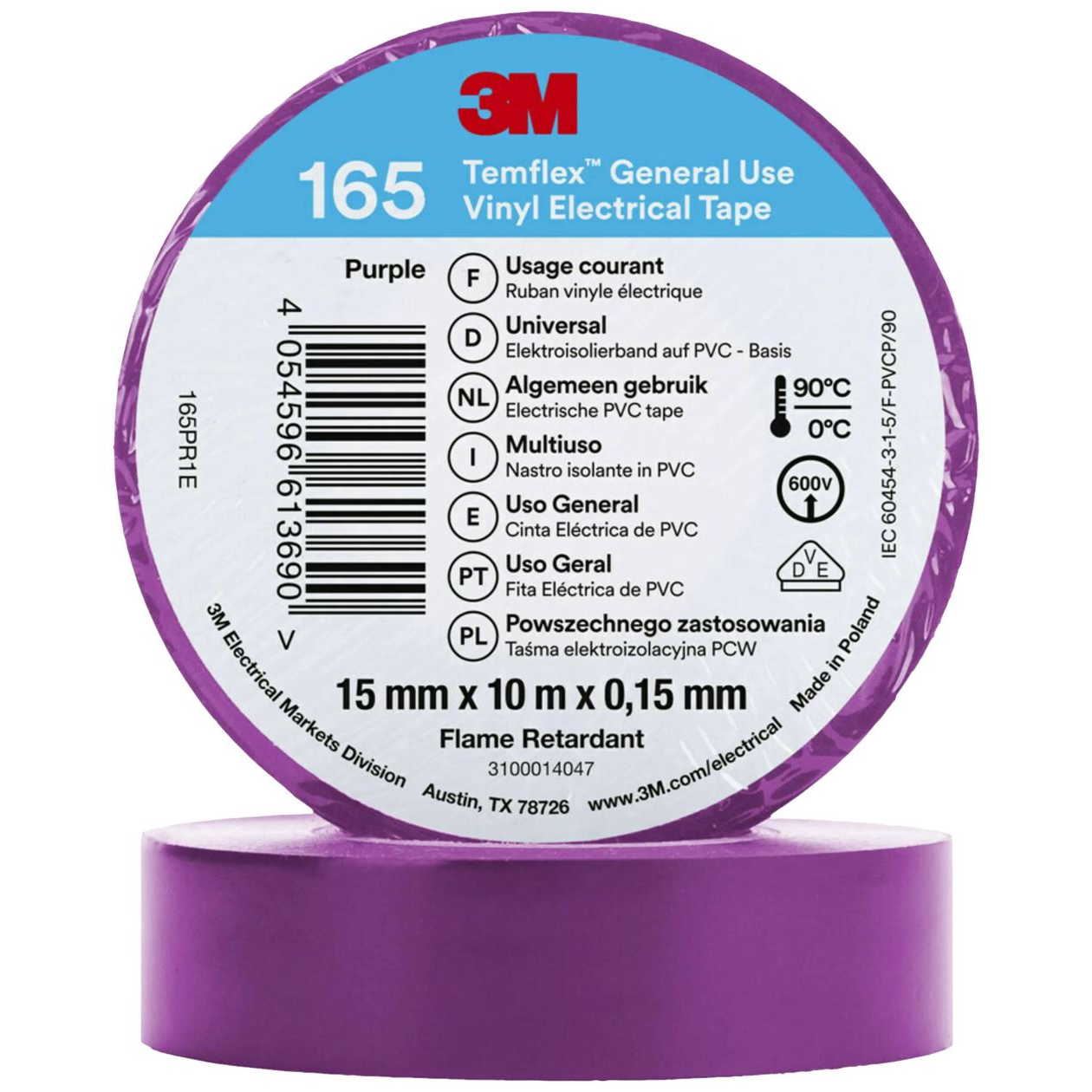 3M Temflex 165 165PR1E vinil szigetelőszalag, viola, 10 m x 15 mm (165PR1E)