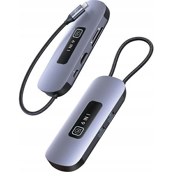 USAMS HUB adaptér 6v1 2xUSB 3.0/TF/SD/ USB-C/HDMI PD100W sivý/tarnish SJ64 (SJ642HUB01)